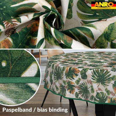 ANRO Tafelkleed Jungle bladeren Meerkleurig Rond Ø100cm Met sierband Afwasbaar Waterafstotend