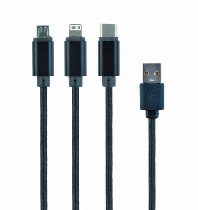 3-in-1 USB laadkabel 1 meter zwart