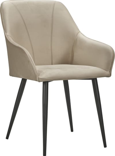 Soof&Tess - Set van 6 - Genoa Eetkamerstoel - Beige - Fluweel - Velvet - Industrieel - Met armleuning - Easy Clean Stoffen - Hoge Kwaliteit