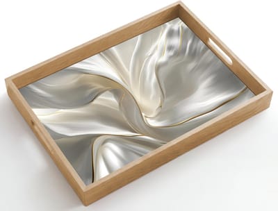 Dienblad hout 50x35 cm - Schootdienblad - Stof - Plooien - Goud - Borrelplank rechthoek - Plateau dienbladen