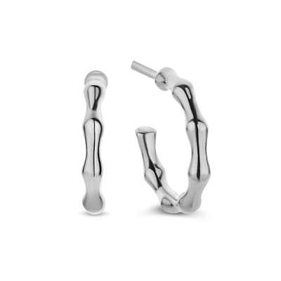 New Bling 9NB-0665 - Zilveren Halve Oorringen - Dames - Bamboe - 15 x 2,5 mm - Pouchette - Rhodium - Zilver