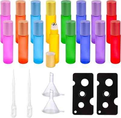 10 ml Glazen Roll-on Flessen Set van 16 Stuks in 8 Kleuren met Roestvrijstalen Rolballen - Accessoires voor Parfum en Etherische Olie
