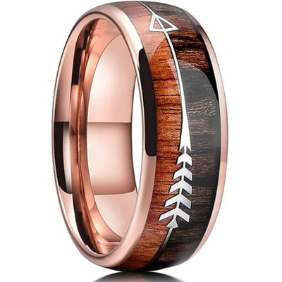 8mm Mode Roségoud Kleur Roestvrij Staal Mannen Ring Hout Inleg Pijl En Schelp Inleg Ring Mannen Vrouwen Trouwring Sieraden Cadeau 9 beige