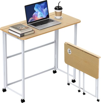 Soontrans-Bureaus-Verplaatsbare Bureaus-Inklapbaar Bureau-Opvouwbaar Bureau-Tafel-Rolbureau-Mobiel Bureau-Bureaublad met Bekerhouders-Walnootkleur