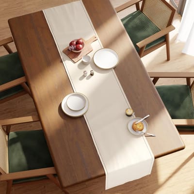 XO Tafelloper | Puur katoen met sierstiksels | Afmeting 32x150 cm | Naturel - Machinewasbaar