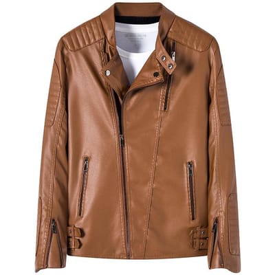 Veste en cuir pour homme Automne et Hiver Veste en cuir Veste de locomotive Cuir PU Velours Veste décontractée Belle 4XL brown