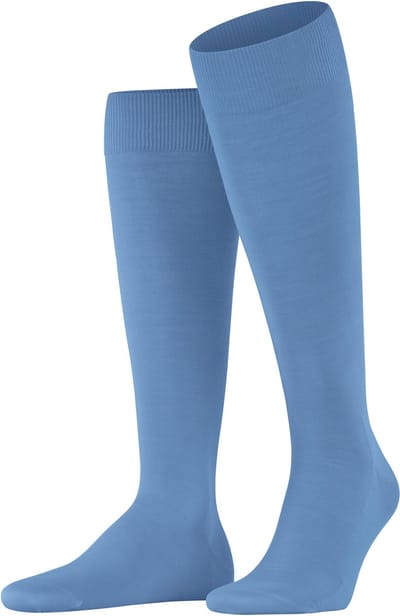 FALKE ClimaWool lang eenkleurig wol lyocell kniekousen heren blauw - maat 45-46