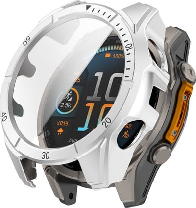 Watch case screenprotector - hoesje - gehard glas - geschikt voor Garmin Fenix 8 (43 mm) - zilver-zwart