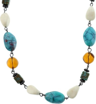 Behave - Lange ketting met turquoise en bruine kralen - 79 cm