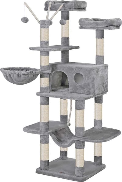 Nancy's Grassie Kattenboom - Krabpaal - Hangmat - Kattengrot - 6 Niveaus - Grijs - Beigee - 50 x 50 x 164 cm