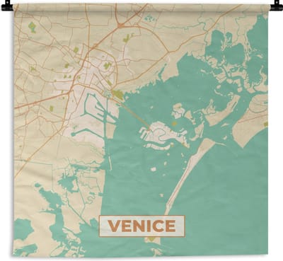 Wandkleed - Wanddoek - Venetië - Stadskaart - Kaart - Plattegrond - Vintage - 180x180 cm - Wandtapijt
