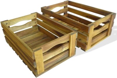 2x Massief Houten Opbergkratten Acaciahout Fruitbakken Sierkisten