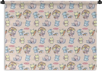 Wandkleed - Wanddoek - Patronen - Konijn - Cartoon - Pastel - Kinderen - 120x90 cm - Wandtapijt