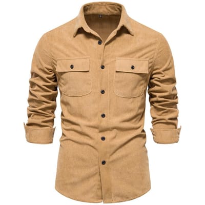 Nieuw Herfst Overhemd Herenmode Slim Fit Casual Effen Kleur Lange Mouw Herenoverhemd XXL beige
