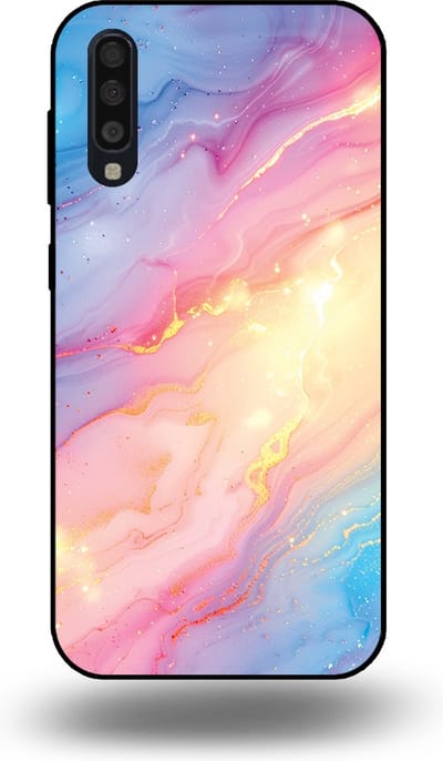 Smartphonica Telefoonhoesje Geschikt voor Samsung Galaxy A70s met Regenboog Glitter Marmer Opdruk - TPU Backcover Case Rainbow Glitter Marble Design geschikt voor Samsung Galaxy A70s