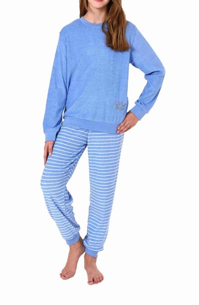 Meisjes pyjama in badstof met lange mouwen in gestreepte optiek