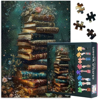 Vintage Books Puzzels voor volwassenen, 1000 stuks, moeilijke uitdagende familiepuzzel, 70 x 50 cm, jigsaw puzzels bloeiende bloemen, puzzelspel voor vrouwen, woondecoratie