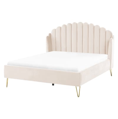 AMBILLOU - Tweepersoonsbed - Lichtbeige - 140 x 200 cm - Fluweel