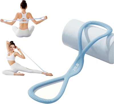 1 stuk - Weerstandsband - Weerstandstouw met nopjes - 11,3 kg - Achtvormige trainingsband - Schouderopening en borstverbreding - Kan gebruikt worden voor arm-, rug- en schouderstrekkingen - Unisex - Cadeau voor yoga-liefhebbers/beginners - Blauw