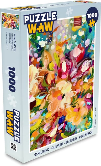 Puzzel Schilderij - Olieverf - Bloemen - Regenboog - Legpuzzel - Puzzel 1000 stukjes volwassenen