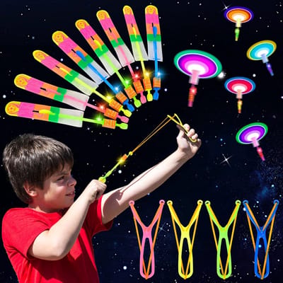Dailygoods- Helikoptervliegspeelgoed 20 stuks - Rakethelikopter - Slingshot Launcher - LED-kleur - Lichtgewicht - Geschikt voor kinderen vanaf 6 jaar - Vliegspeelgoed
