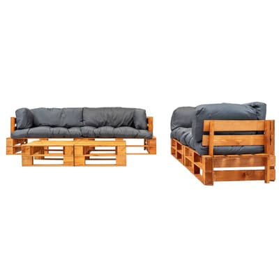vidaXL - 6-delige - Loungeset - pallet - met - grijze - kussens - hout