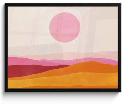 Poster in lijst - Fotolijst 70x50 cm - Posters - Heuvels - Oranje - Zon - Abstract - Posterlijst zwart - Decoratie - Wanddecoratie woonkamer - Muurdecoratie slaapkamer