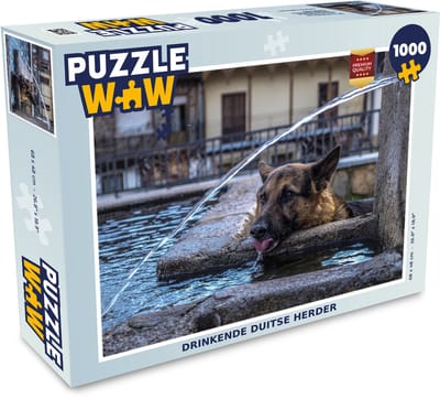 Puzzel Duitse herder - Hond - Fontein - Drinken - Legpuzzel - Puzzel 1000 stukjes volwassenen