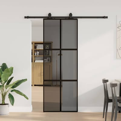 vidaXL - Schuifdeur - met - beslagset - 76x205 - cm - gehard - glas - zwart