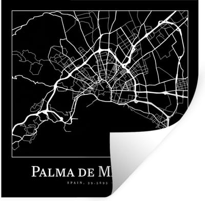 Muurstickers - Sticker Folie - Plattegrond - Stadskaart - Palma de Mallorca - Kaart - 100x100 cm - Plakfolie - Muurstickers Kinderkamer - Zelfklevend Behang XXL - Zelfklevend behangpapier - Stickerfolie