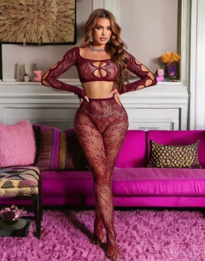 Snapshot - #feelinglikeaprincess - Sexy Visnet Topje en Panty - Wijnrood