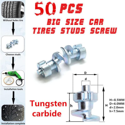 50x Wolfraamcarbide Autobanden Stud Voor Gaten Bandschroef Sneeuw Spikes Wielketting gray