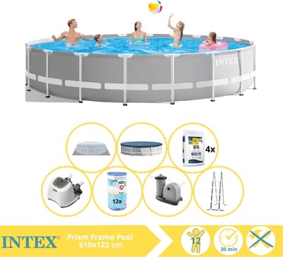 Intex Prism Frame Zwembad - Opzetzwembad - 610x122 cm - Inclusief Filter, Zoutsysteem en Zout