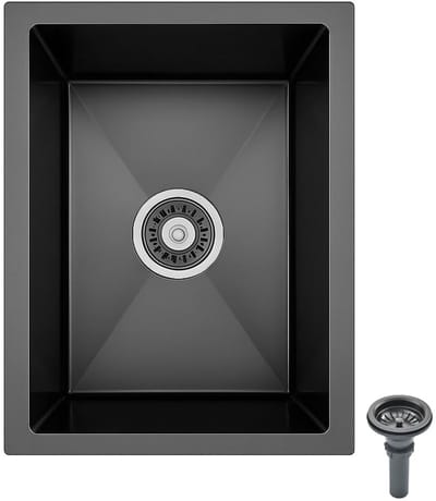 Dailygoods- Inbouwspoelbak Zwart 38 x 30 cm - Roestvrij Staal - Afdruiprek - Enkele Kom - Compact - Ideaal voor Kleine Keukens - Gootsteen