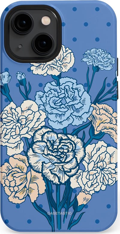 Casetastic hoesje geschikt voor Apple iPhone 13 mini - MagSafe - Dubbellaagse bescherming - Anjer boeket - Fashion Case - Lavendel Lichtblauw Zilver