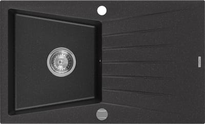 Mexen Cesar granieten gootsteen 1-kompartment met afdruiprek 775 x 470 , zwart/zilveren metallic, chrom sifon - 6514771010-73
