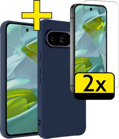Hoesje - Met 2x Screenprotector - Geschikt voor Google Pixel 9 - Sterk & Shockproof - Back Cover - Siliconen Case - Telefoon Hoes - Telefoonhoesjes - Donkerblauw