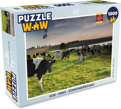 Puzzel Koe - Gras - Zonsondergang - Legpuzzel - Puzzel 1000 stukjes volwassenen