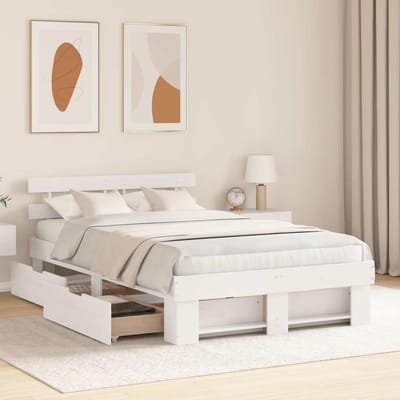 vidaXL - Bedframe - met - hoofdeinde - Wit - 120 - x - 190 - cm - Massief - grenenhout