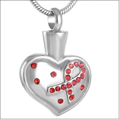 Aramat Jewels | Gedenkhangers | Stalen Pink Ribbon Ashanger – Gedenksieraad Borstkanker Bewustzijn | Hart-Rood-2.8x1.9cm | |20mm | Staal | Volwassenen | Verkleurd niet