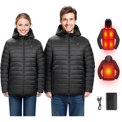 VEVOR Verwarmde Jas voor Dames met 7,4V Batterij, Elektrische Softshell Verwarmde Jas, Winddicht, Lichtgewicht Buitenkleding met 4 Verwarmingszones en 3 Warmteniveaus, voor Wandelen, Buitenwerk, Zwart, M