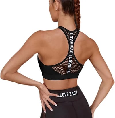Dames Sport BH - Fitness Crop Top met Letters - Yoga BH met Push-Up Cups - Running en Gym Sports Bra - Ademend en Comfortabel - Maat S