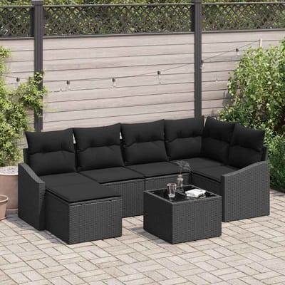 vidaXL - Bankstel - 7 - st - Zwart - poly - rattan