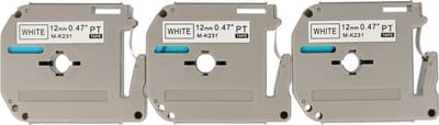 Dappaz - 3 stuks Brother M-K231 Labeltape Compatible - 12mm x 8 m - Zwart op Wit - Geschikt voor de Brother P-touch - Cassette mk231