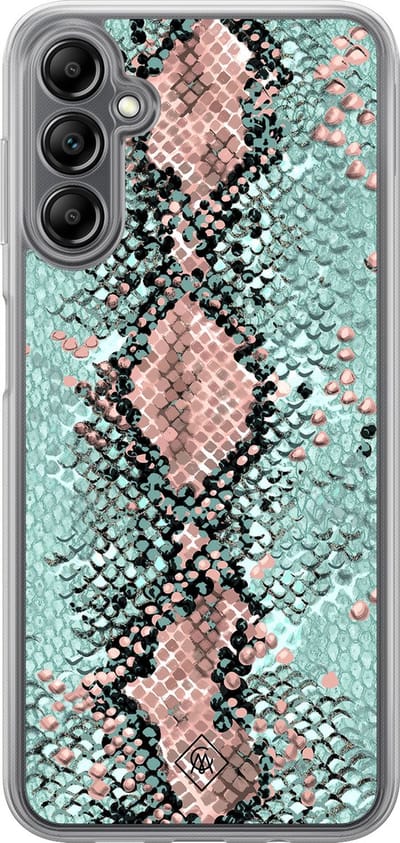 Casimoda® hoesje - Geschikt voor Samsung Galaxy A14 5G - Slangenprint pastel mint - 2-in-1 case - Schokbestendig - Slangenprint - Verhoogde randen - Groen, Transparant
