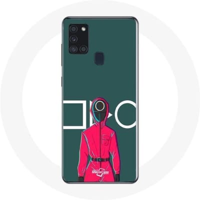 Hoesje - Samsung - Galaxy A21S - Flexibel - Squid Game - Rode Soldaat met Cirkel Masker rood
