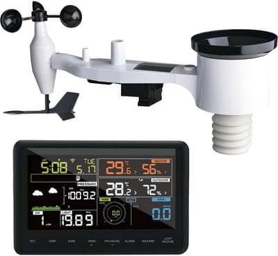 Weerstation Draasloos Binnen/Buiten - Weerstation - Zwart - Draadloze 7-in-1 Sensor - Kleurendisplay - Voor Tuin en Boerderij