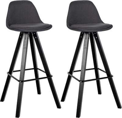 CLP Corbin 2er Set barkrukken - Met rugleuning - Hout Vierkant frame - Stof - zwart/donkergrijs