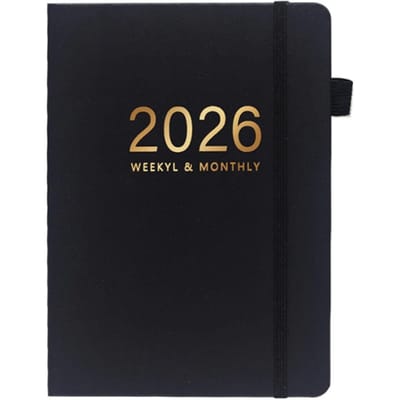QTTVBTNA – 1 Stuks Agenda Planner 2026 – Week- en Maandoverzicht (Jan–Dec) – Formaat – Hardcover met Glitter Karton – 2 Pagina’s per Maand met Notitieruimte – Overzichtelijk, Duurzaam & Stijlvol – 21.1x15.5cm – Zwart