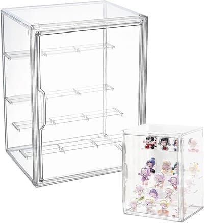 Acryl Vitrine voor Verzamelaars met 4 Niveaus, Ideaal voor Modelbouw en Actiefiguren, Plexiglas Doos met Magnetische Deur voor Verzamelobjecten, 27 x 22 x 36 cm